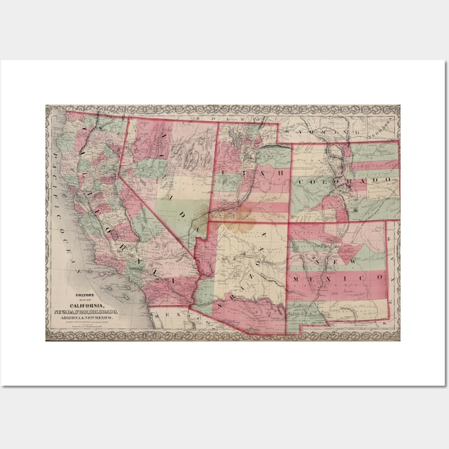 Vintage Southwestern United States Map (1869) Wall Art by Bravuramedia